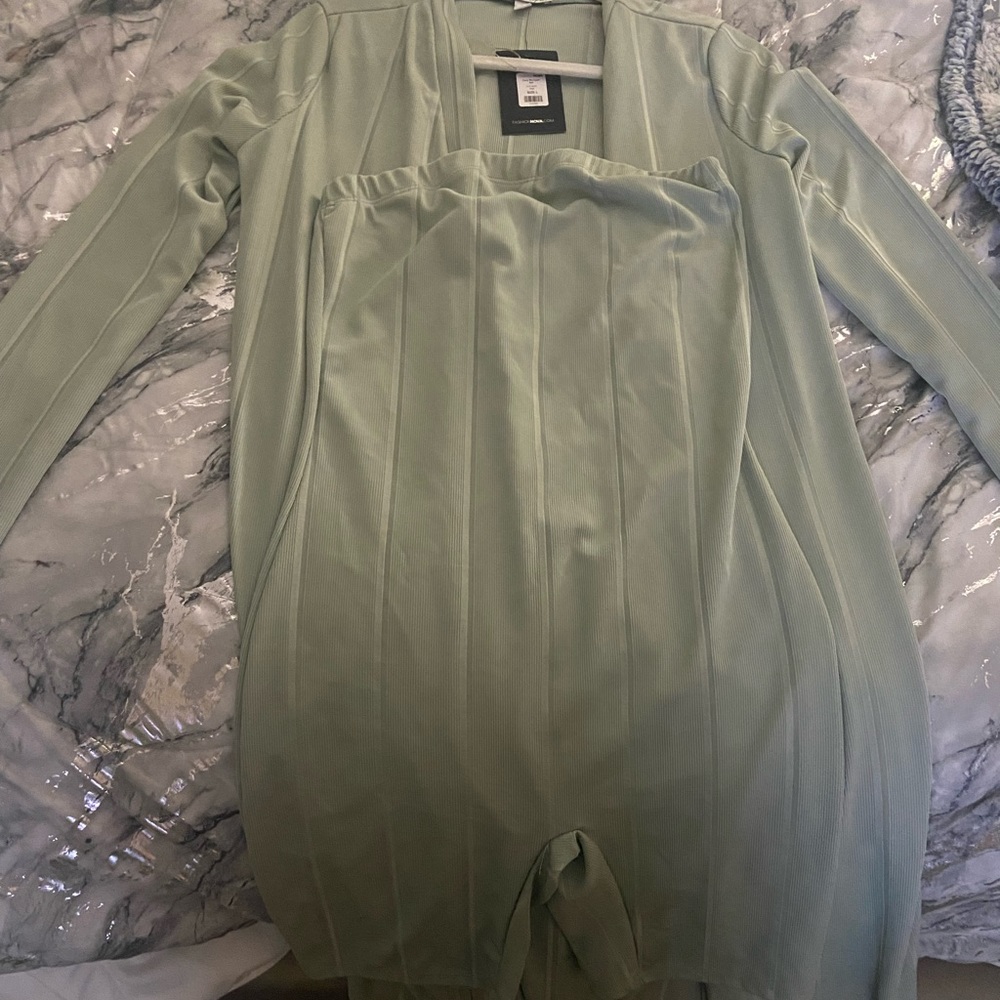 SAGE 2 Piece set( halter shorts body suit with a duster)